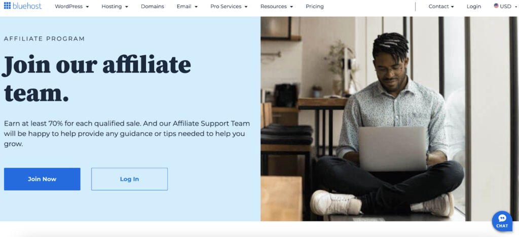 A screenshot of the Bluehost affiliate