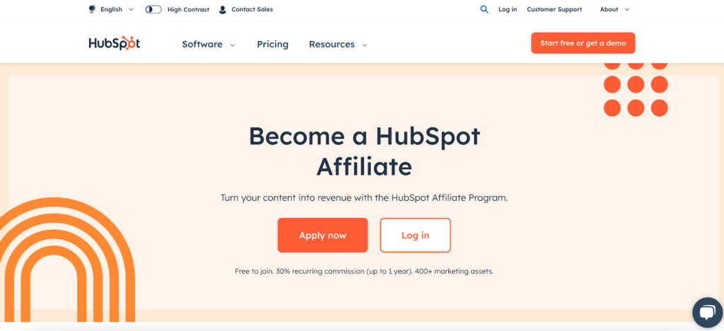 A screenshot of the HubSpot Affiliate page