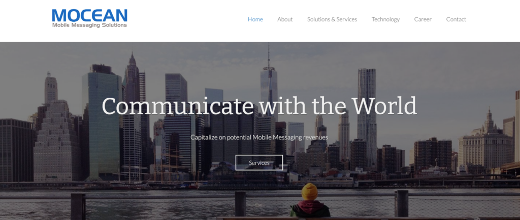 A screenshot of the mOcean Mobile Messaging Solutions homepage
