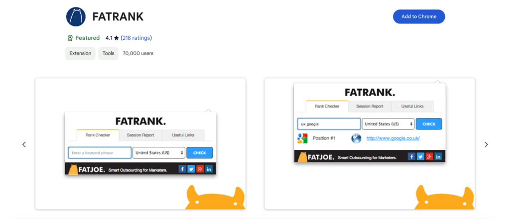A screenshot of the Fatrank Chrome Extension