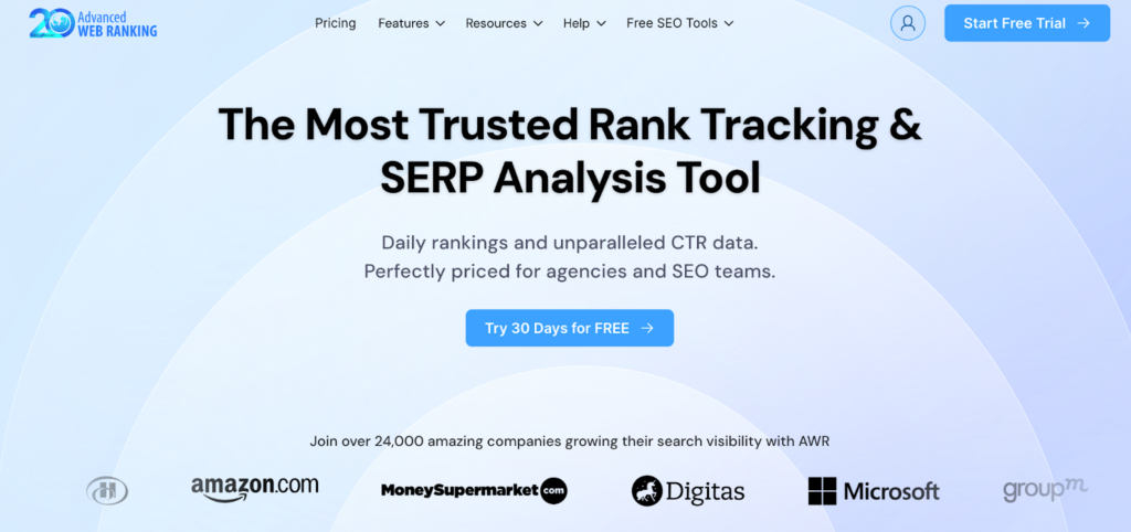 A screenshot of the Rank tracking & SERP analysis tool by Advanced Web Ranking