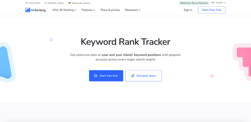 A screenshot of the  Keyword Rank Tracker page by SE Ranking