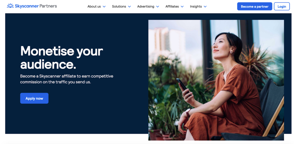 A screenshot of the Skyscanner affiliate program page