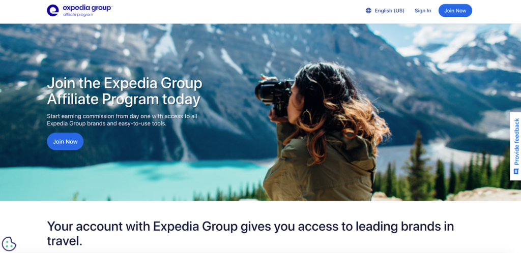 A screenshot of the Expedia Group affiliate program page