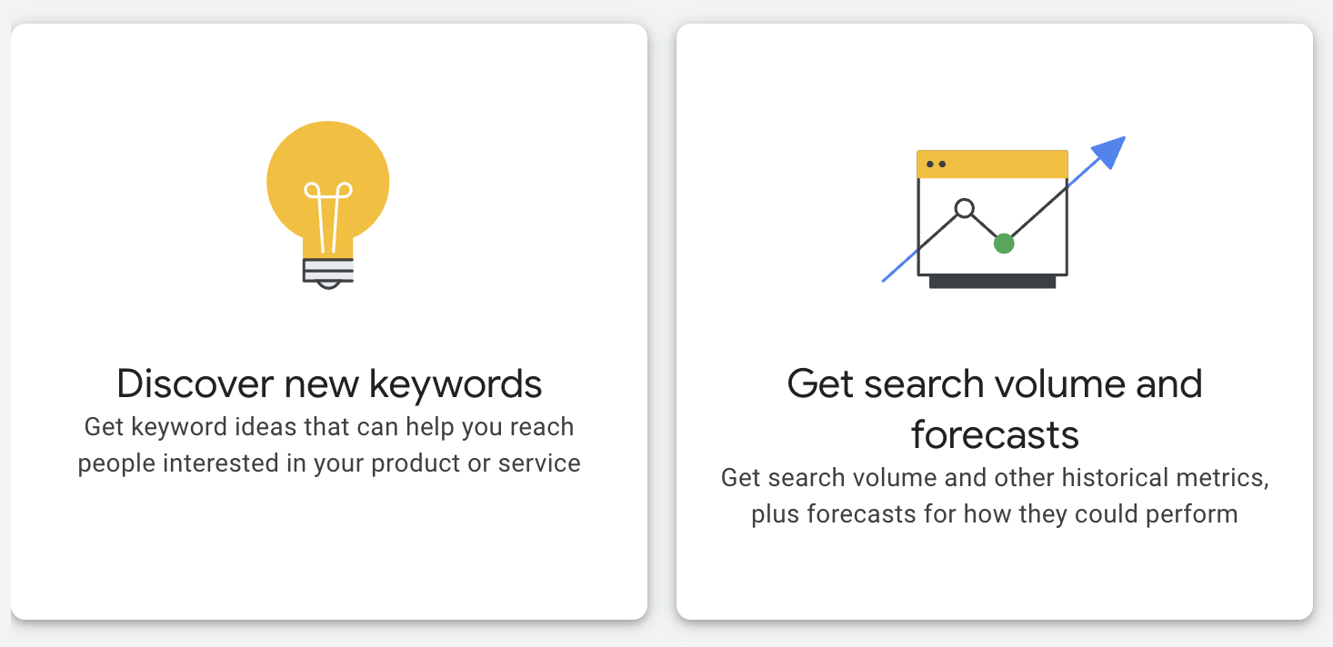 Keyword planner options for keywords