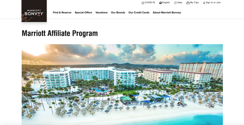 A screenshot of the Marriott affiliate program