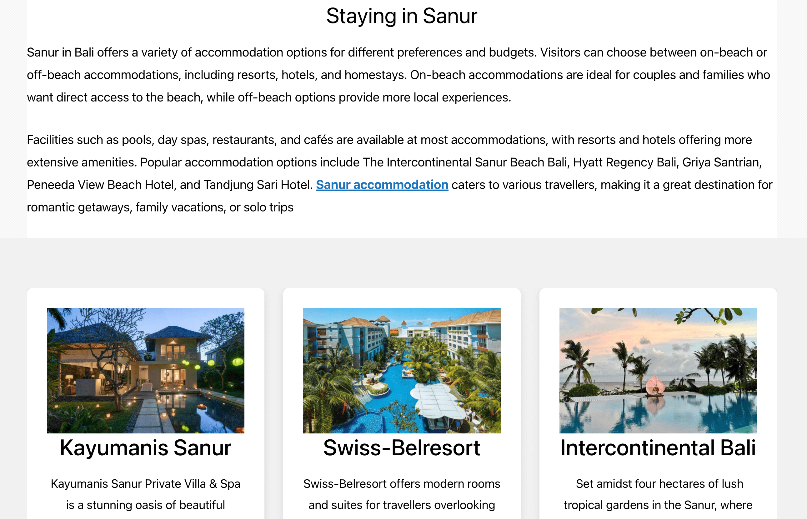 The Things to Do in Sanur website page
