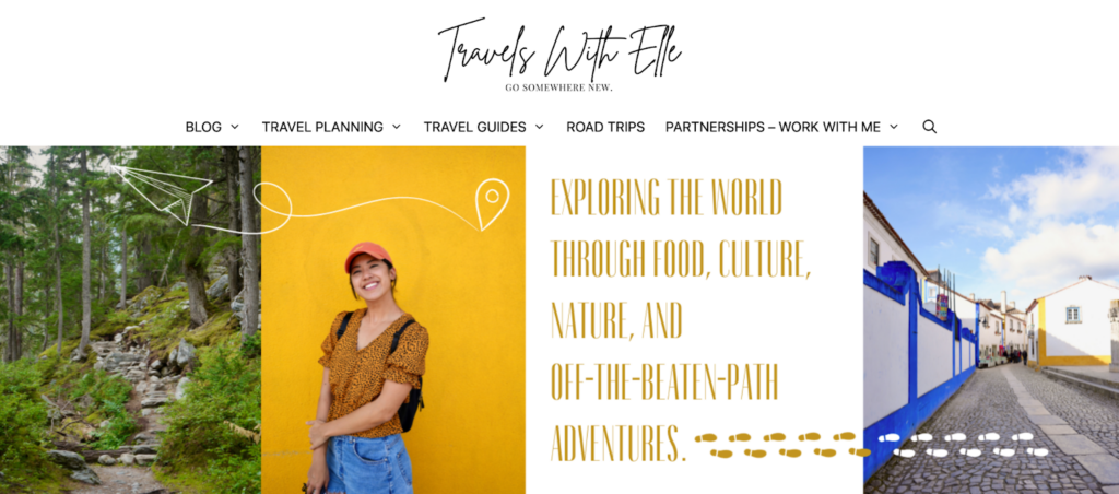 A screenshot of the Travels with Ellie homepage
