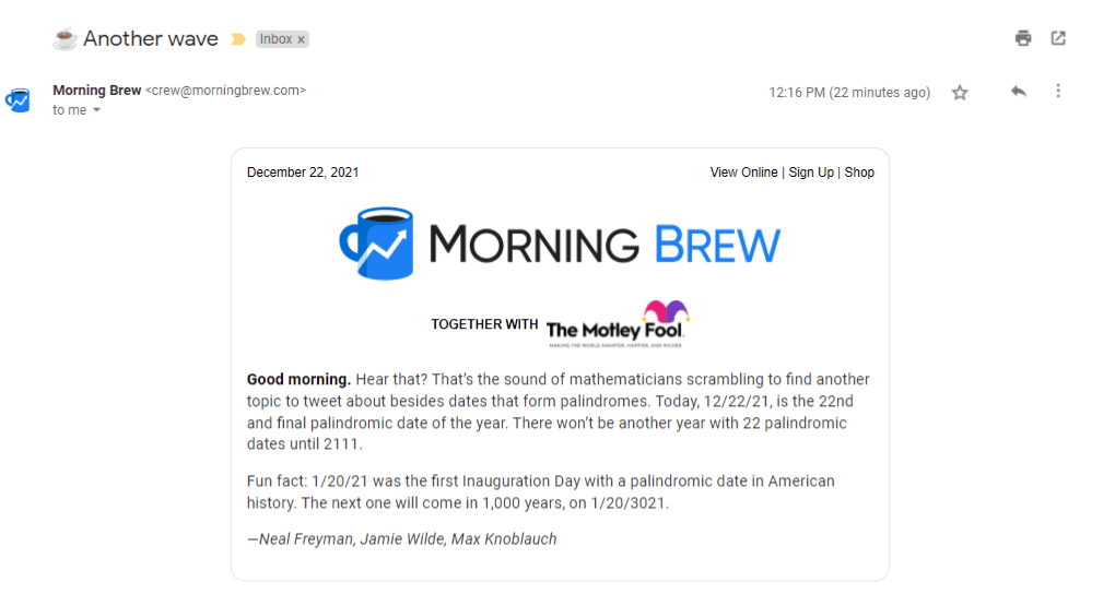 Morning Brew email example