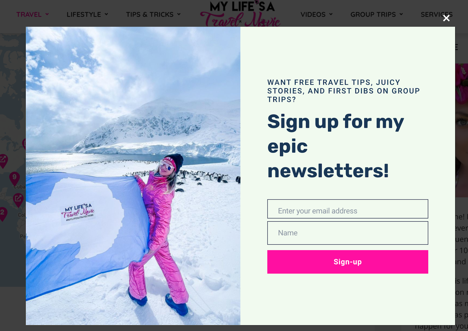 A screenshot of the lead magnet featuring a photo of a woman against a backdrop of snowy mountains