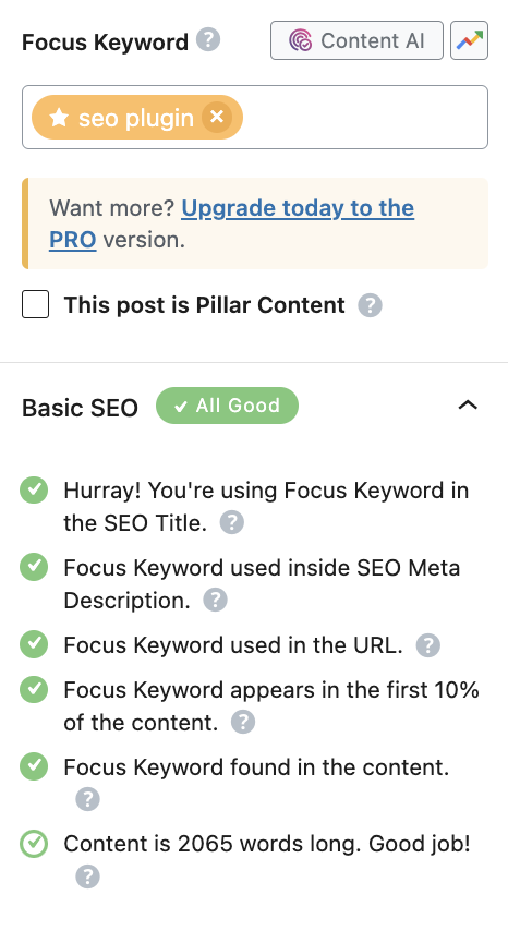 Rank Math real-time feedback on keyword distribution