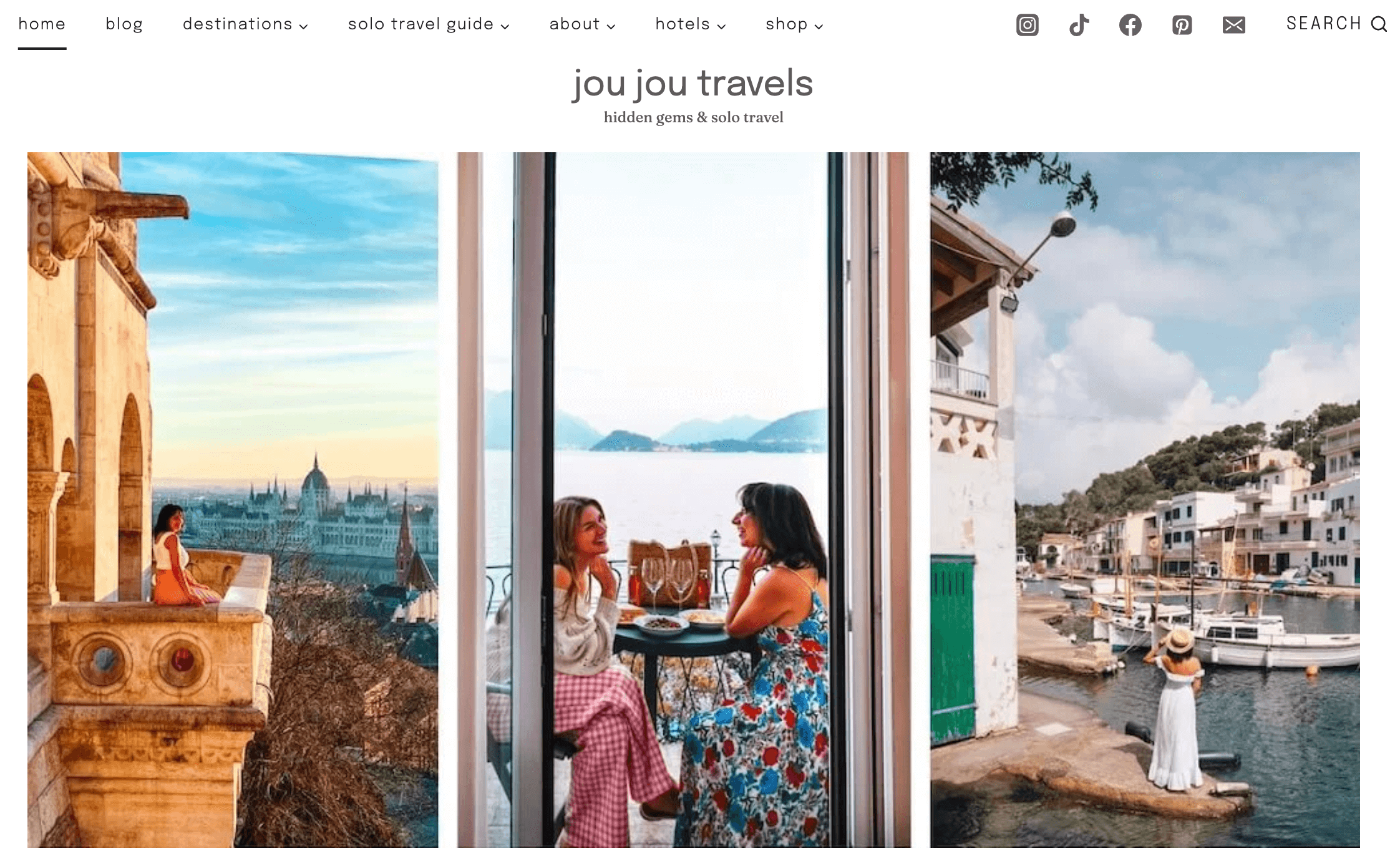 Screenshot of the Jou Jou Travels homepage