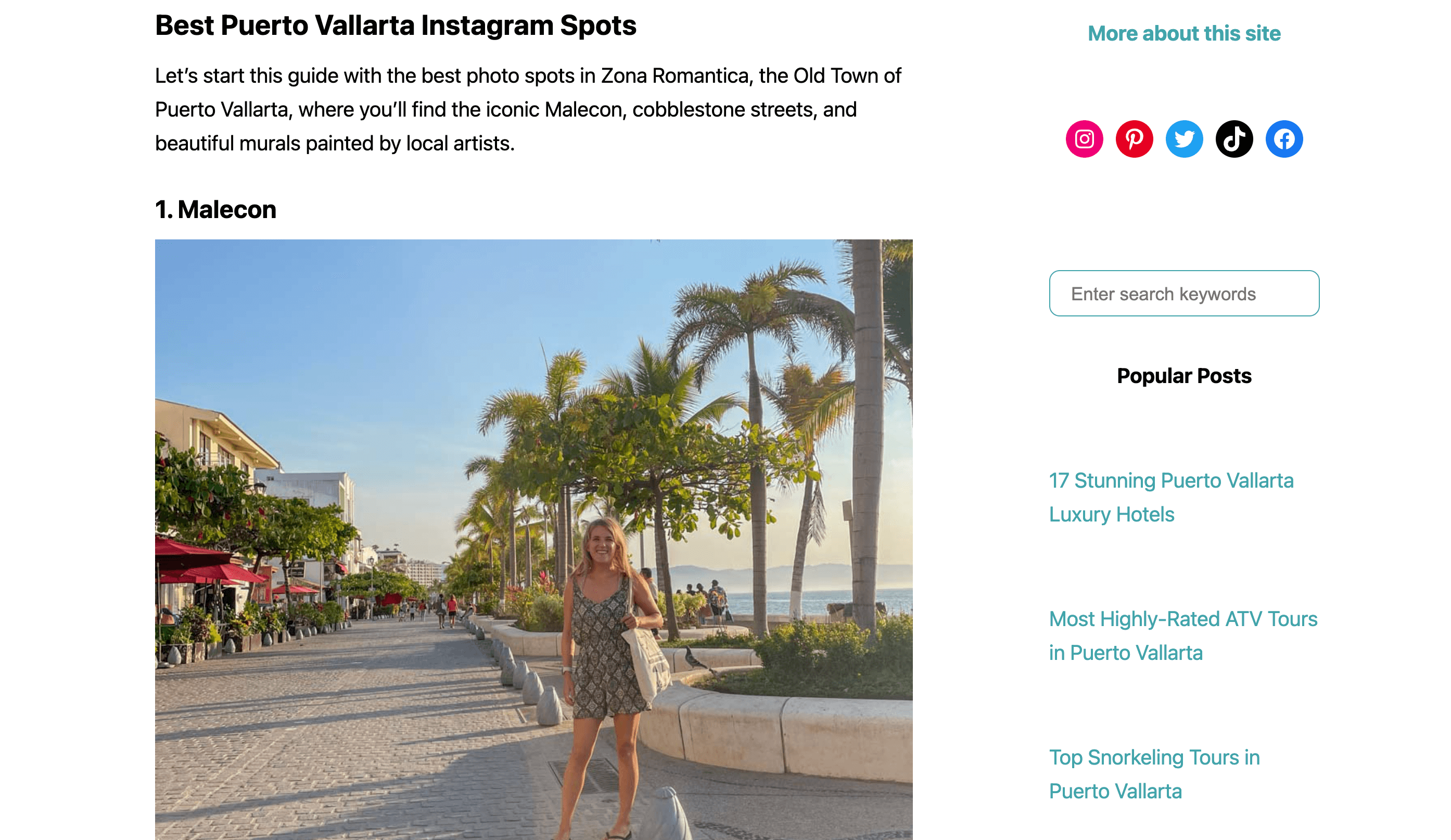 Screenshot of the page with article 33 Stunning Puerto Vallarta Instagram Spots on the Take Me to Puerto Vallarta site