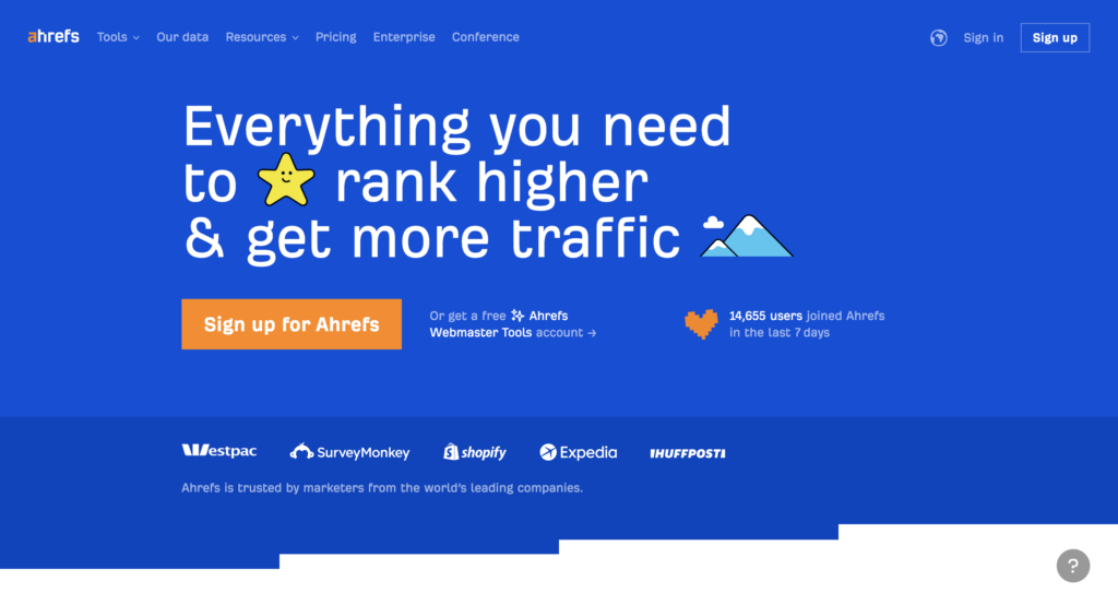 Front page of Ahrefs, image SEO monitoring