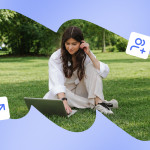 Cover image for an article on affiliate marketing trends showing a woman sitting on the grass and looking at her computer