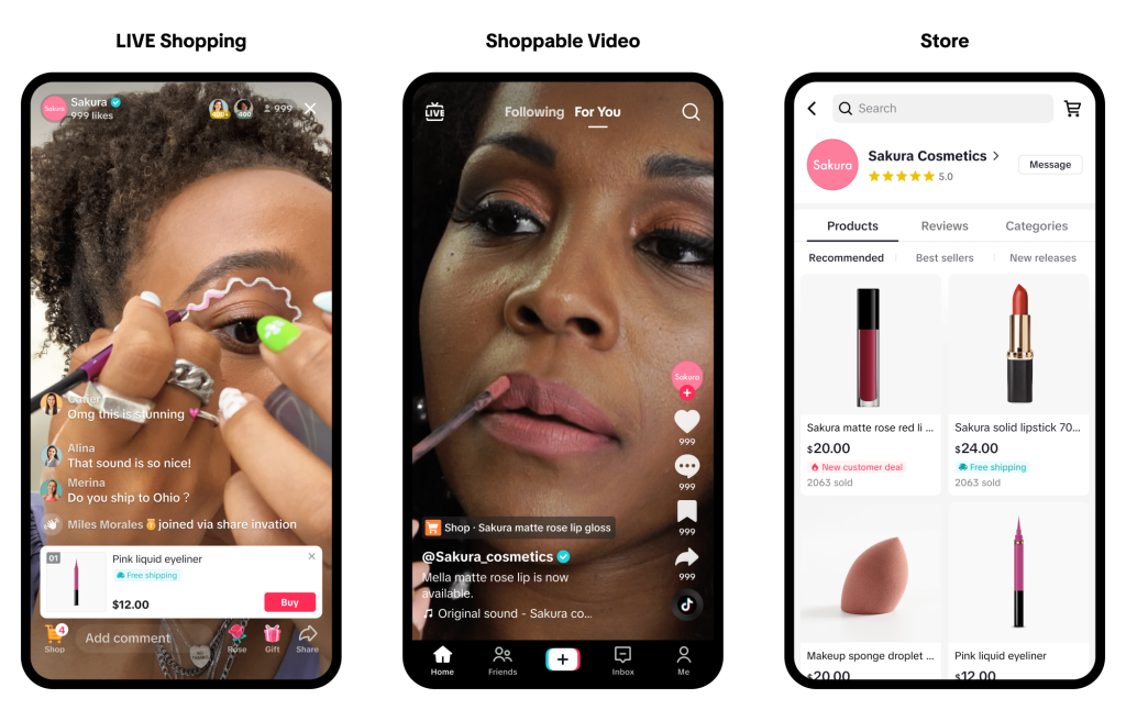 Sakura Cosmetics LIVE shopping, shoppable video, and store examples on TikTok