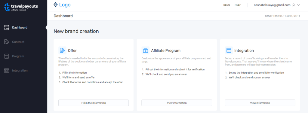 Dashboard on Travelpayouts Brands