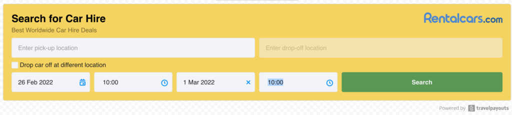 Example of search form from Rentalcars